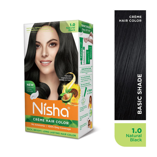 Nisha Creme Hair Color for Women and Men - Natural Black, 120gm, Long-lasting, 100% Grey Coverage Permanent Hair Colour