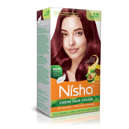 Nisha Creme Hair Color for Women and Men - Burgundy, 120gm, Long-lasting, 100% Grey Coverage Permanent Hair Colour