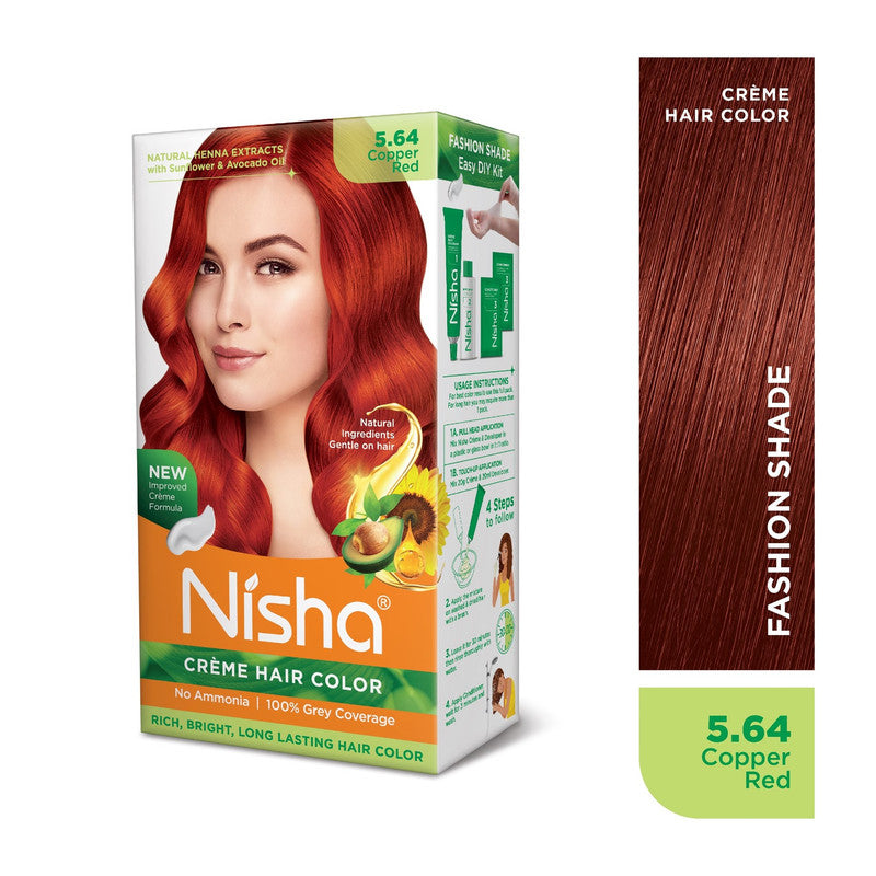 Nisha Creme Hair Color for Women and Men- Copper Red, 120gm, Long-lasting, 100% Grey Coverage Permanent Hair Colour