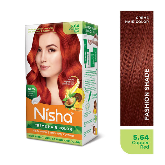 Nisha Creme Hair Color for Women and Men- Copper Red, 120gm, Long-lasting, 100% Grey Coverage Permanent Hair Colour