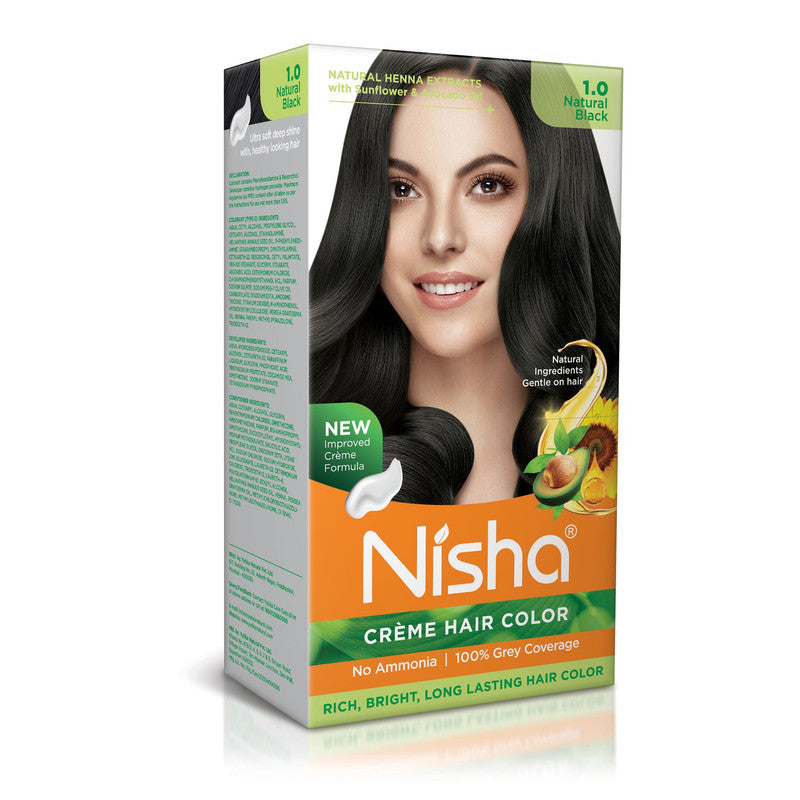 Nisha Creme Hair Color for Women and Men - Natural Black, 120gm, Long-lasting, 100% Grey Coverage Permanent Hair Colour