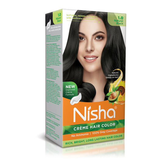 Nisha Creme Hair Color for Women and Men - Natural Black, 120gm, Long-lasting, 100% Grey Coverage Permanent Hair Colour