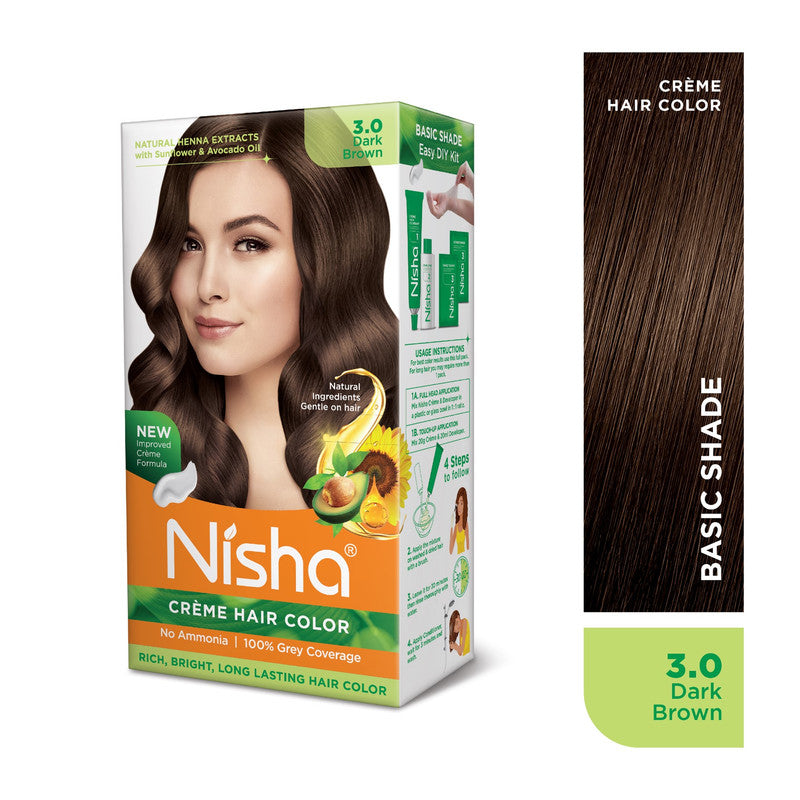 Nisha Creme Hair Color for Women and Men - Dark Brown, 120gm, Long-lasting, 100% Grey Coverage Permanent Hair Colour