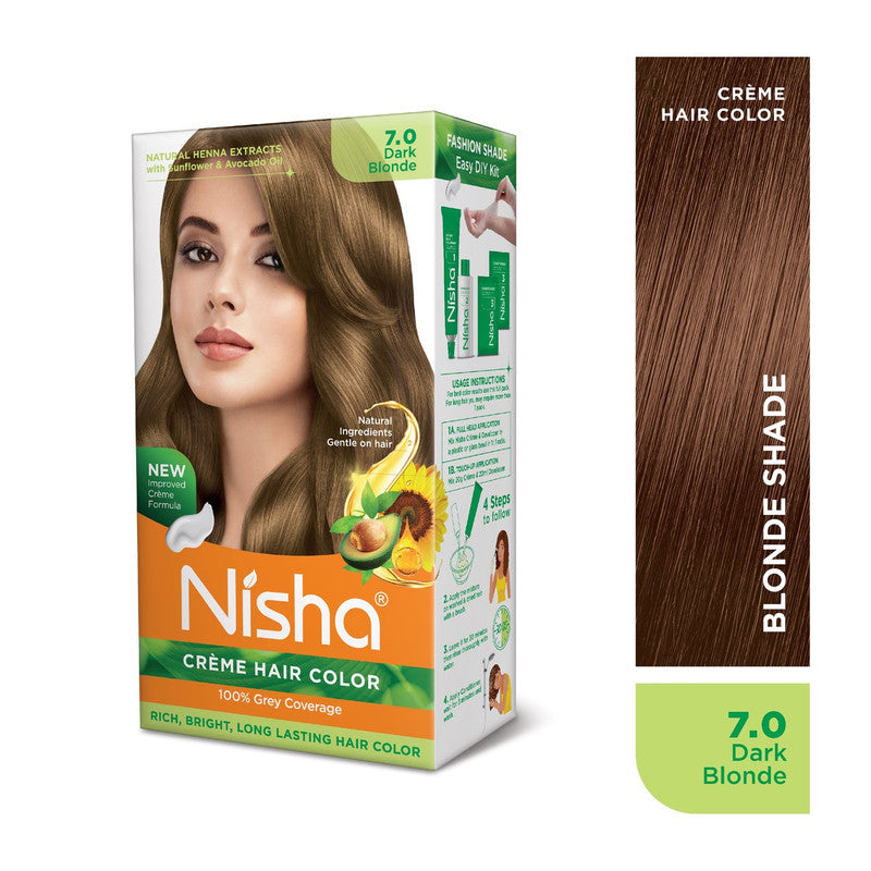 Nisha Creme Hair Color for Women and Men - Dark Blonde, 120gm, Long-lasting, 100% Grey Coverage Permanent Hair Colour