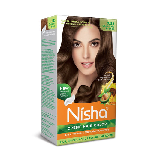 Nisha Creme Hair Color for Women and Men - Chocolate Blonde, 120gm, Long-lasting, 100% Grey Coverage Permanent Hair Colour