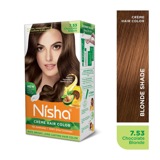 Nisha Creme Hair Color for Women and Men - Chocolate Blonde, 120gm, Long-lasting, 100% Grey Coverage Permanent Hair Colour